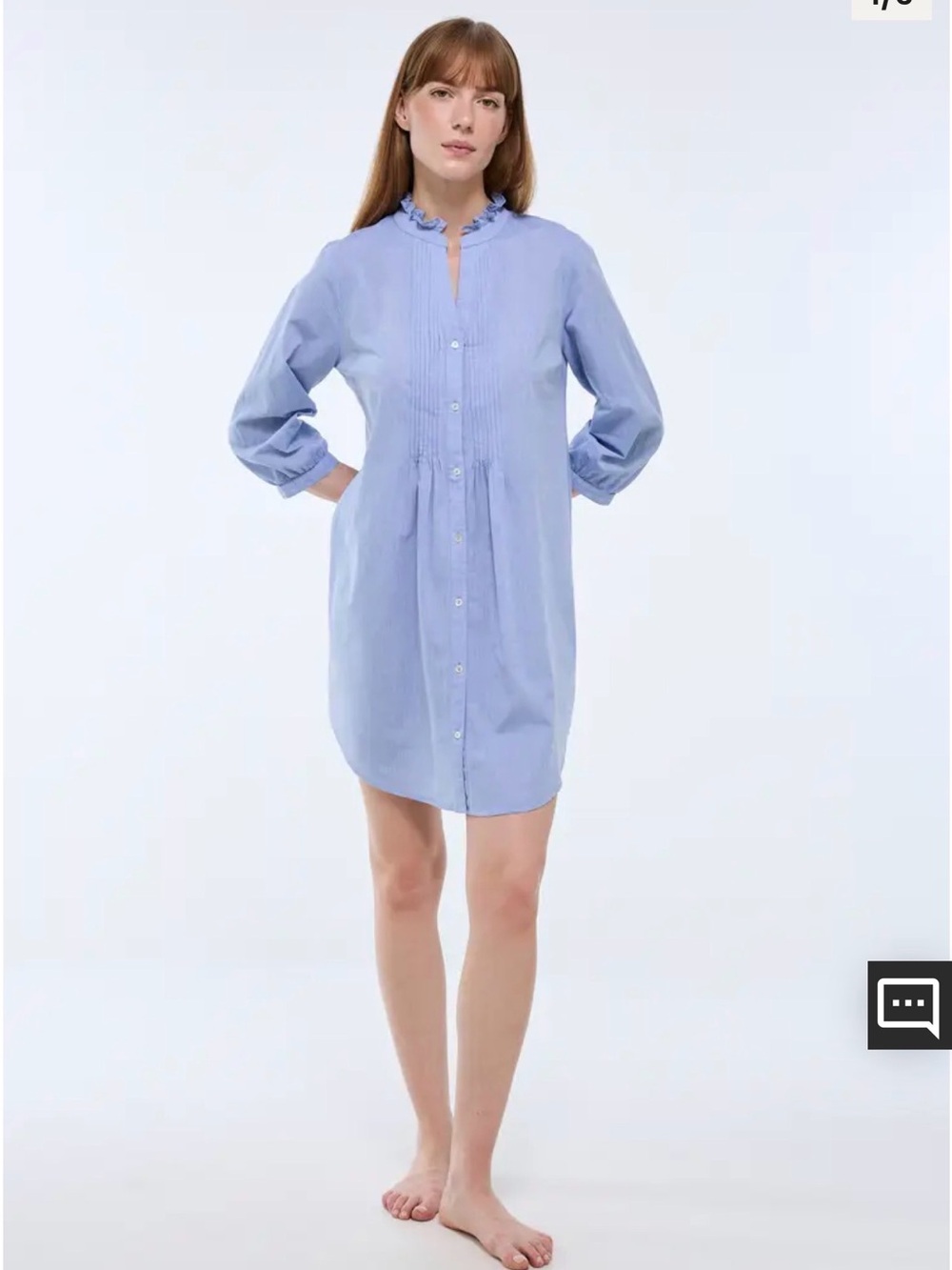 Monoprix Ruffled Collar Light Blue Pintuck Mini Dress NEW XL